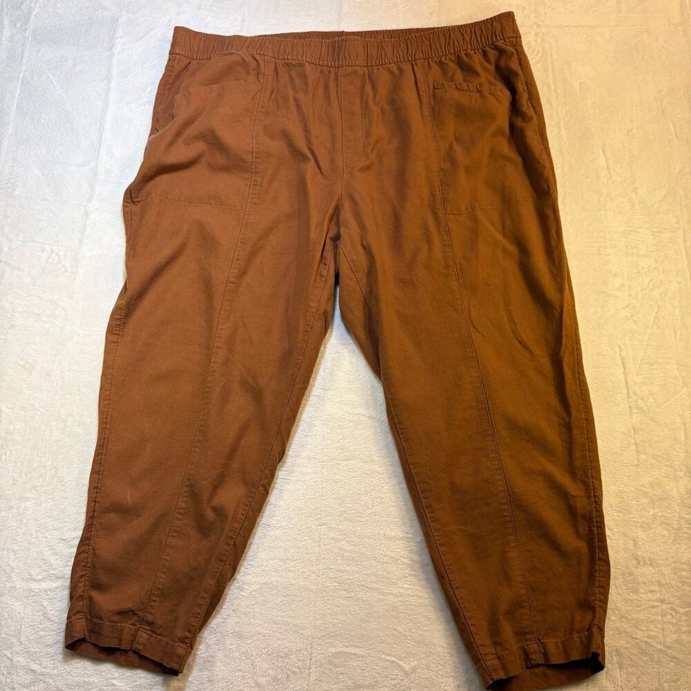Old Navy Linen Blend Pants 3X Rust Brown Pull On Tapered